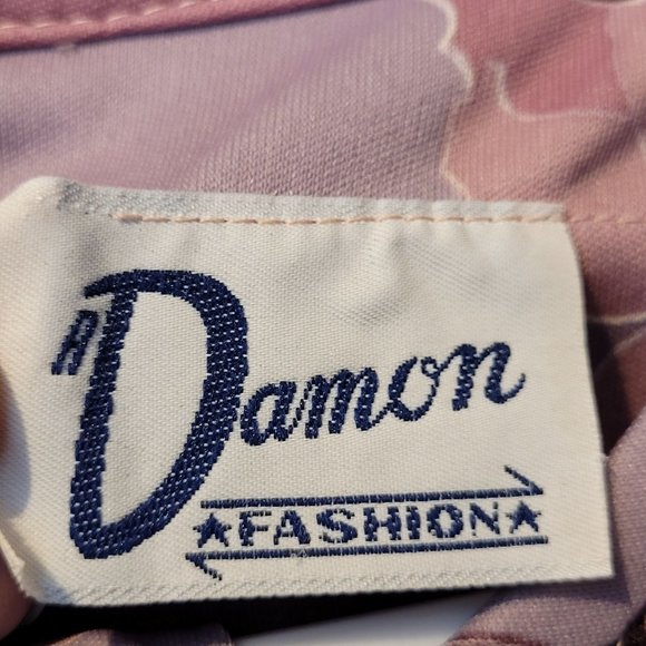 Vintage Dress Floral Polyester Purple Belted Long Sleeve Medium Damon Fashion 70 - Picture 8 of 10